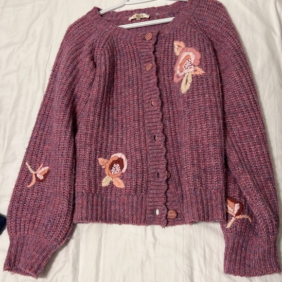 LoveShackFancy Snow Kiss Embroidered Brookie Wool-Blend Cardigan in Purple - Picture 4 of 6